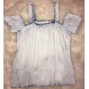 Acid Wash Denim Cold Shoulder Top